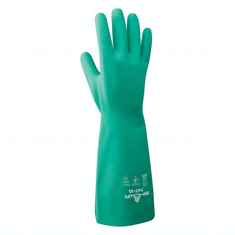 747 Series Unlined Nitrile Chemical Resistant Gloves, Light Green, 19" Long, Small, 12 Pairs per Bag
